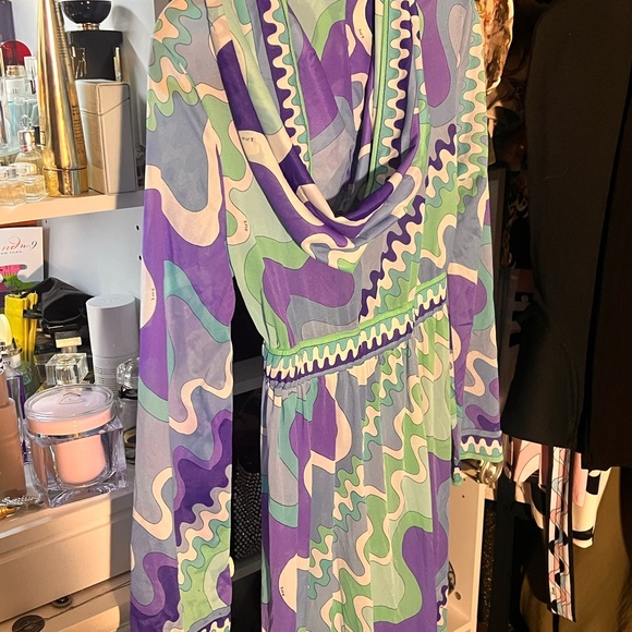 Vintage Emilio Pucci Long Sleeve Dress in Purple and Green - Picture 2 of 3